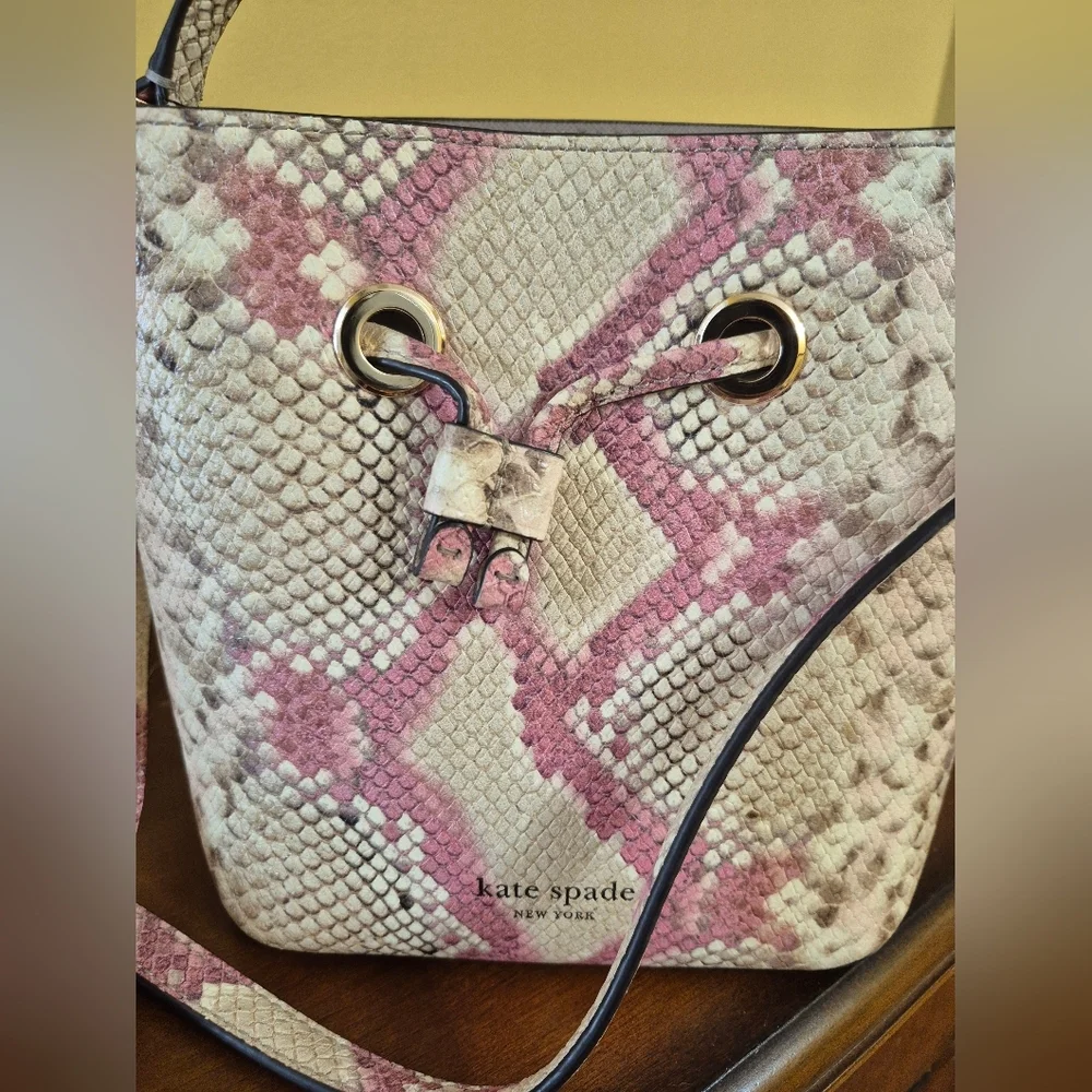 Kate Spade Eva Pink Multicolored Snake Embossed Cow Leather Bucket Bag